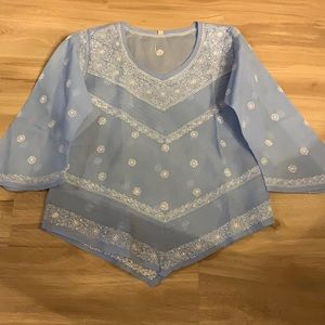 Cotton, embroidered V-neck top.